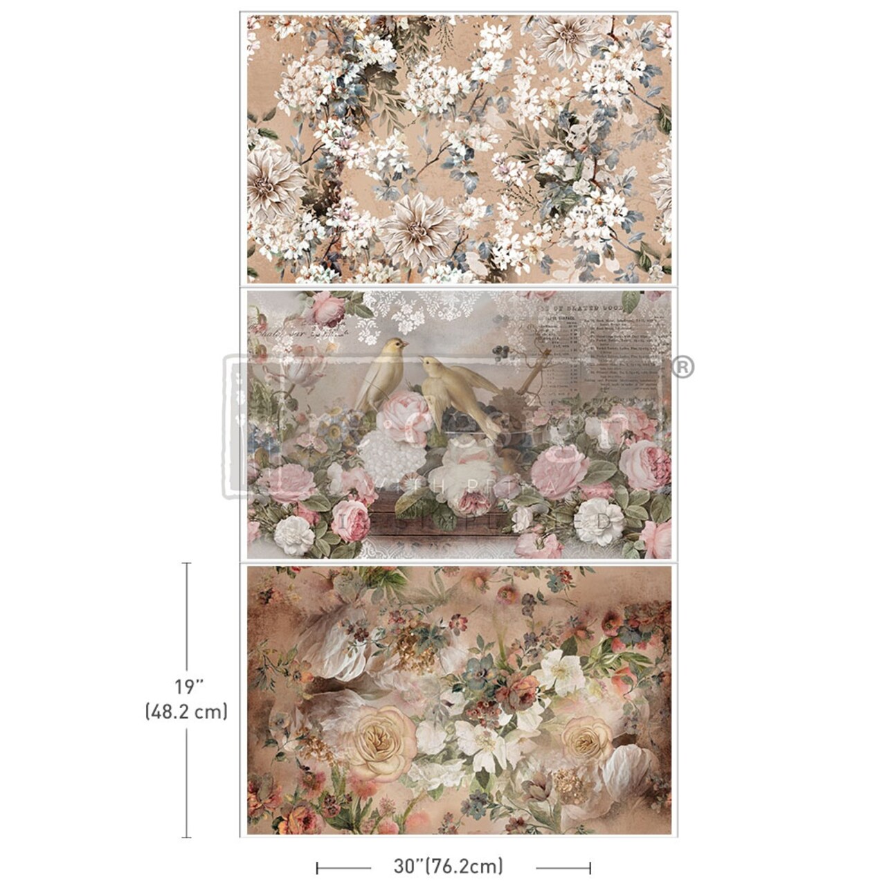 Prima Re-Design Decoupage Decor Tissue Paper 19.5"X30" 3/Pkg-Romance In Bloom